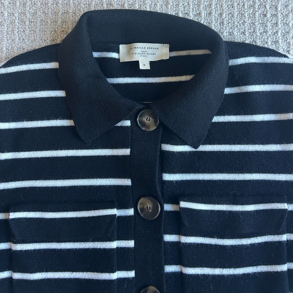 Sezane Navy and White Striped Cardigan - Picture 3 of 3